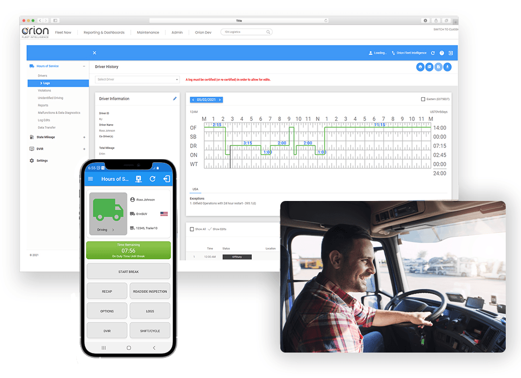 Orion electronic logging (ELD) platform and mobile app